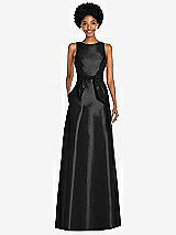 Front View Thumbnail - Black Jewel-Neck V-Back Maxi Dress with Mini Sash