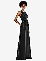 Side View Thumbnail - Black Jewel-Neck V-Back Maxi Dress with Mini Sash