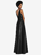 Rear View Thumbnail - Black Jewel-Neck V-Back Maxi Dress with Mini Sash