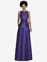 Front View Thumbnail - Grape Jewel-Neck V-Back Maxi Dress with Mini Sash