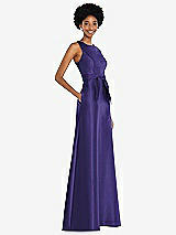 Side View Thumbnail - Grape Jewel-Neck V-Back Maxi Dress with Mini Sash