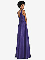 Rear View Thumbnail - Grape Jewel-Neck V-Back Maxi Dress with Mini Sash