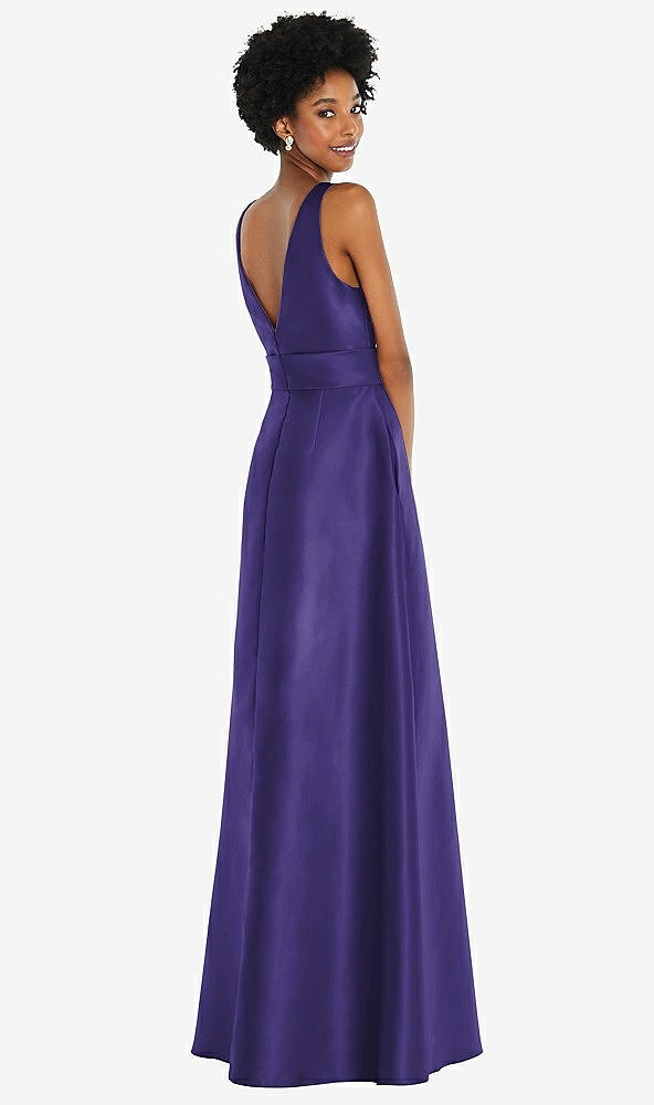 Back View - Grape Jewel-Neck V-Back Maxi Dress with Mini Sash