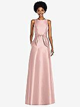 Front View Thumbnail - Rose - PANTONE Rose Quartz Jewel-Neck V-Back Maxi Dress with Mini Sash