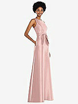 Side View Thumbnail - Rose - PANTONE Rose Quartz Jewel-Neck V-Back Maxi Dress with Mini Sash