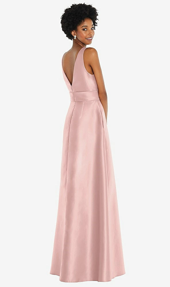 Back View - Rose - PANTONE Rose Quartz Jewel-Neck V-Back Maxi Dress with Mini Sash