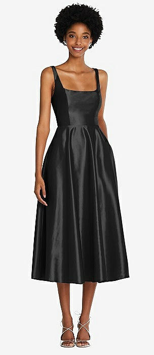 tea length black bridesmaid dresses