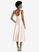 Rear View Thumbnail - Blush Square Neck Full Skirt Satin Midi Dress with Pockets