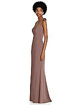 Side View Thumbnail - Sienna Tie Halter Open Back Trumpet Gown 