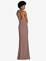 Rear View Thumbnail - Sienna Tie Halter Open Back Trumpet Gown 