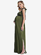 Side View Thumbnail - Olive Green Flat Tie-Shoulder Empire Waist Maternity Dress