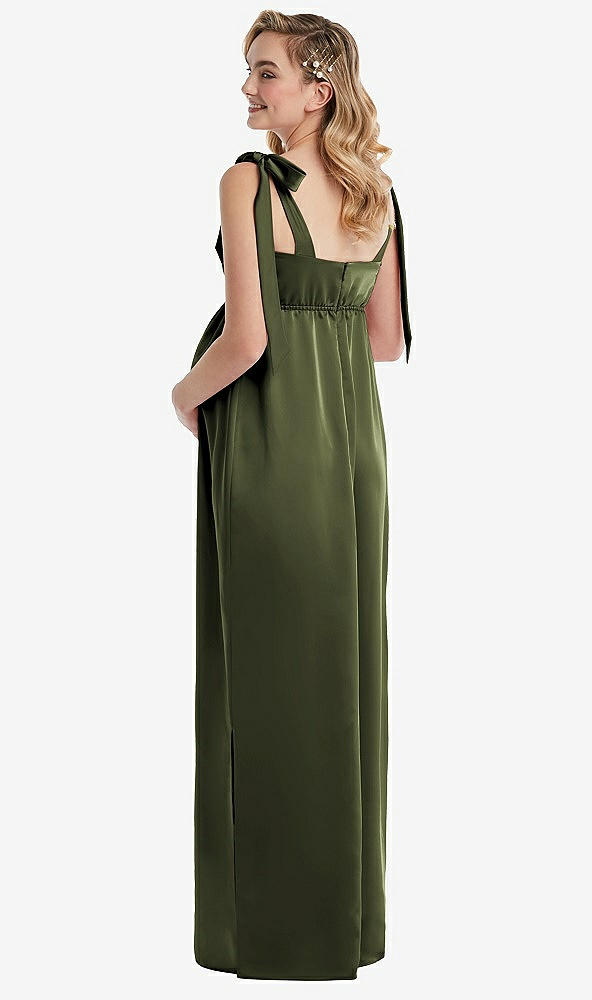 Back View - Olive Green Flat Tie-Shoulder Empire Waist Maternity Dress