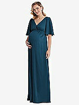 Front View Thumbnail - Atlantic Blue Flutter Bell Sleeve Empire Maternity Dress