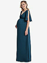 Side View Thumbnail - Atlantic Blue Flutter Bell Sleeve Empire Maternity Dress