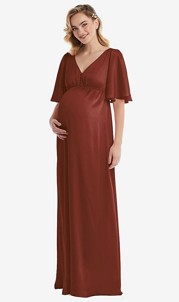 Front View - Auburn Moon Flutter Bell Sleeve Empire Maternity Dress