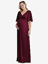 Front View Thumbnail - Cabernet Flutter Bell Sleeve Empire Maternity Dress
