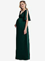 Side View Thumbnail - Evergreen Flutter Bell Sleeve Empire Maternity Dress