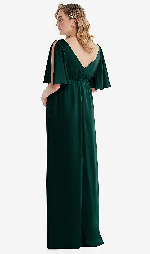 Back View - Evergreen Flutter Bell Sleeve Empire Maternity Dress