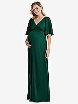 Front View Thumbnail - Hunter Green Flutter Bell Sleeve Empire Maternity Dress