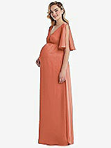 Side View Thumbnail - Terracotta Copper Flutter Bell Sleeve Empire Maternity Dress