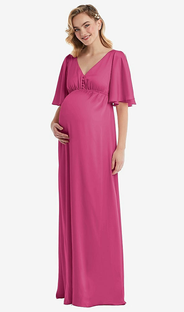 Front View - Tea Rose Flutter Bell Sleeve Empire Maternity Dress