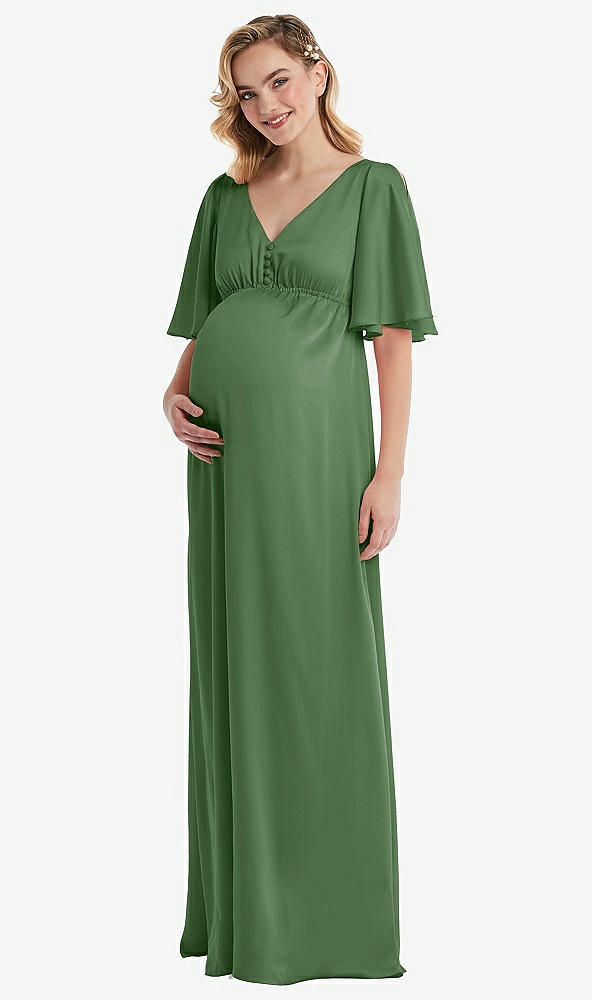 Front View - Vineyard Green Flutter Bell Sleeve Empire Maternity Dress