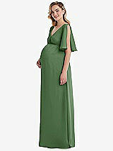 Side View Thumbnail - Vineyard Green Flutter Bell Sleeve Empire Maternity Dress