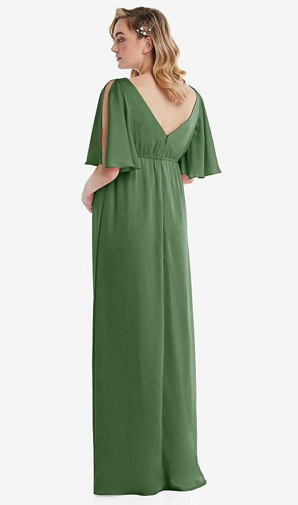 Back View - Vineyard Green Flutter Bell Sleeve Empire Maternity Dress