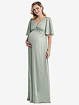 Front View Thumbnail - Willow Green Flutter Bell Sleeve Empire Maternity Dress