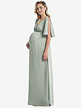 Side View Thumbnail - Willow Green Flutter Bell Sleeve Empire Maternity Dress