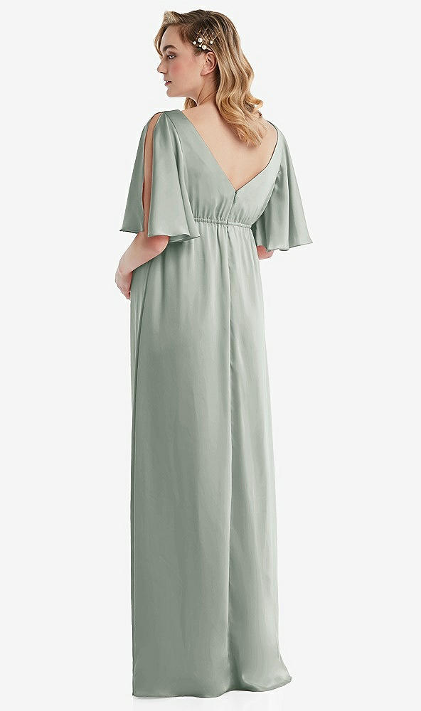 Back View - Willow Green Flutter Bell Sleeve Empire Maternity Dress