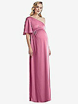 Front View Thumbnail - Orchid Pink One-Shoulder Flutter Sleeve Maternity Dress