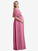 Side View Thumbnail - Orchid Pink One-Shoulder Flutter Sleeve Maternity Dress