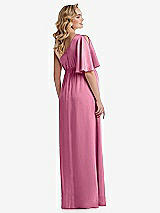 Rear View Thumbnail - Orchid Pink One-Shoulder Flutter Sleeve Maternity Dress