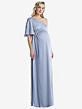 Front View Thumbnail - Sky Blue One-Shoulder Flutter Sleeve Maternity Dress