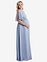 Side View Thumbnail - Sky Blue One-Shoulder Flutter Sleeve Maternity Dress