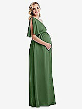 Side View Thumbnail - Vineyard Green One-Shoulder Flutter Sleeve Maternity Dress