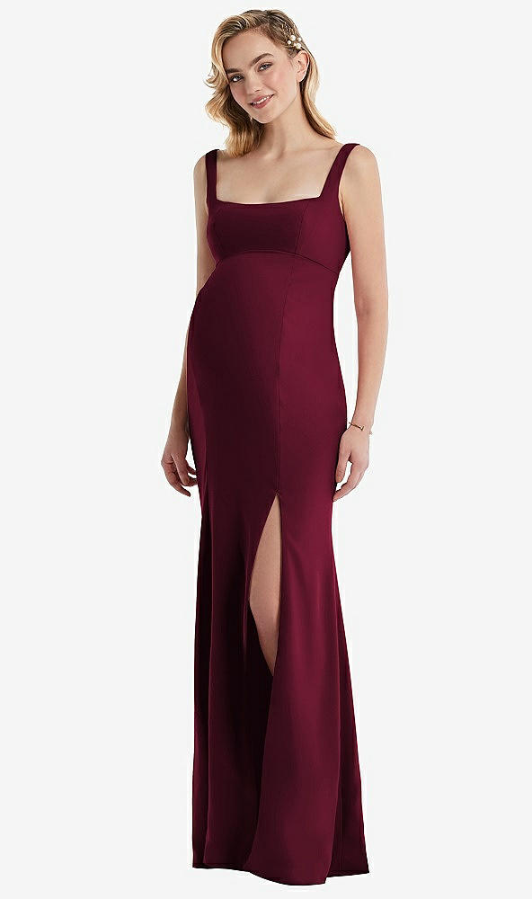 Front View - Cabernet Wide Strap Square Neck Maternity Trumpet Gown