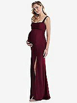 Side View Thumbnail - Cabernet Wide Strap Square Neck Maternity Trumpet Gown