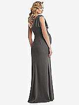 Rear View Thumbnail - Caviar Gray One-Shoulder Ruffle Sleeve Maternity Trumpet Gown