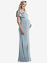 Side View Thumbnail - Mist One-Shoulder Ruffle Sleeve Maternity Trumpet Gown