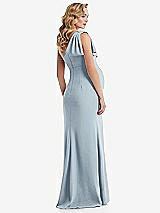 Rear View Thumbnail - Mist One-Shoulder Ruffle Sleeve Maternity Trumpet Gown