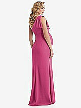 Rear View Thumbnail - Tea Rose One-Shoulder Ruffle Sleeve Maternity Trumpet Gown
