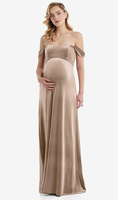 velvet off the shoulder maternity dress