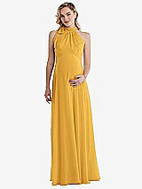 Front View Thumbnail - NYC Yellow Scarf Tie High Neck Halter Chiffon Maternity Dress