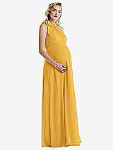 Side View Thumbnail - NYC Yellow Scarf Tie High Neck Halter Chiffon Maternity Dress