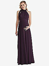 Front View Thumbnail - Aubergine Scarf Tie High Neck Halter Chiffon Maternity Dress