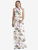 Front View Thumbnail - Butterfly Botanica Ivory Scarf Tie High Neck Halter Chiffon Maternity Dress