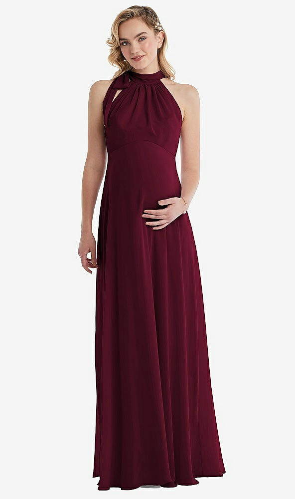 Front View - Cabernet Scarf Tie High Neck Halter Chiffon Maternity Dress