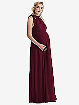 Side View Thumbnail - Cabernet Scarf Tie High Neck Halter Chiffon Maternity Dress
